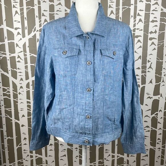 100% Linen Trucker Style Jacket L - Picture 12 of 16